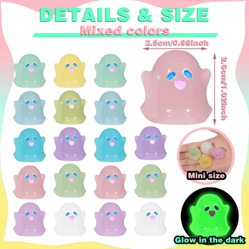 Liliful Luminous Mini Resin Ghost Cute Miniature Ghost Figurines Glow in The Dark Resin Figures Small Ghost Garden Decor Micro Miniature Statue fo...