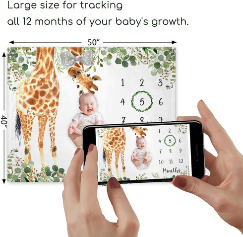 Giraffe Milestone Blanket, Safari Baby Growth Chart Monthly Blanket, Watch Me Grow Jungle Baby Nursery for New Moms Baby Shower(50"x40")...