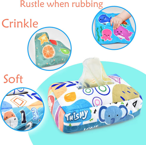 Baby Toys 6-12 Months Tissue Toy Montessori Toy for Babies 6-12 18 Months, Soft Contrast Crinkle Sensory Toys for Toddlers...