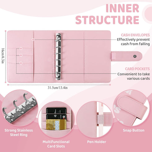 52 Week Money Saving Challenge Binder, A7 Savings Challenges Books with Cash Envelopes, Pink Budget Binder for Planning and Saving $500...