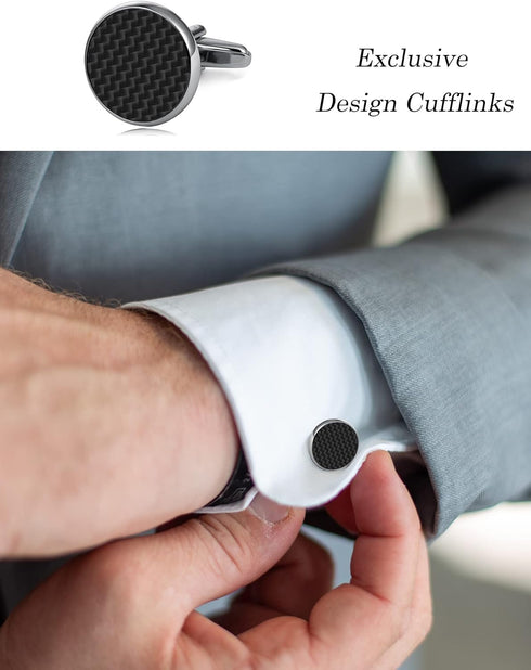 2 Pairs Classic Tuxedo Cufflinks for Men Bridegroom Flat Square Round Knot Cuff Links For Business Wedding Silver Black Tone...