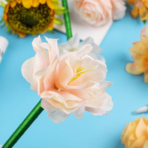 Flower Pens, 15 Pieces Valentine Artificial Rose Pens Mixed Floral Pens Gel Ink Pens Ballpoint Pen with for Birthday Party Wedding Mother Girlfrie...