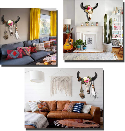 alikiki Floral Cow Skull Wall-Decor –DIY Faux Bull Skull Head Wall Hanging 3D Boho Chic Decor Western Steer Bison Animal Wall Sculpture w/Dreamcat...