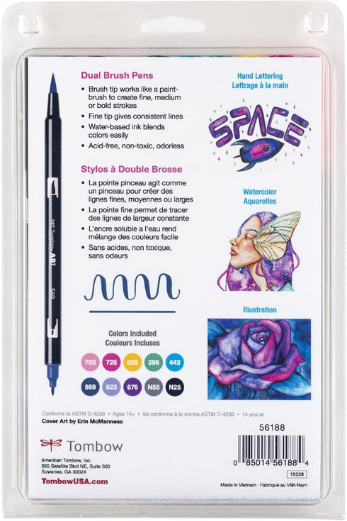 Tombow 56188 Dual Brush Pen Art Markers, Galaxy, 10-Pack. Blendable, Brush and Fine Tip Markers...