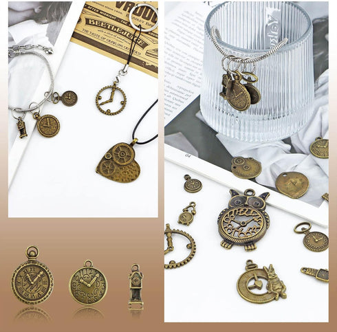 JIALEEY Antiqued Bronze Clock Face Charm Pendant, Wholesale Bulk Lots Mixed Gears Steampunk Charms Pendants DIY for Necklace Bracelet Jewelry Maki...