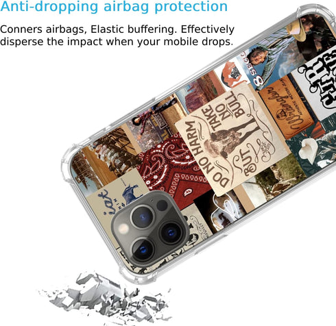Retro Western Cowboy Collage Case Compatible with iPhone 15 Pro, Cool Boho Wild West Bull Case for Teens Men and Women, Trendy Soft TPU Bumper Cas...