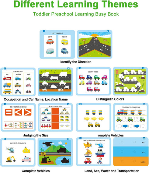 Preschool Montessori Toys for Toddlers, Vehicle Busy Book Learning Toys for Kids Toddlers Preschool Learning Activities, Autism Sensory Educationa...