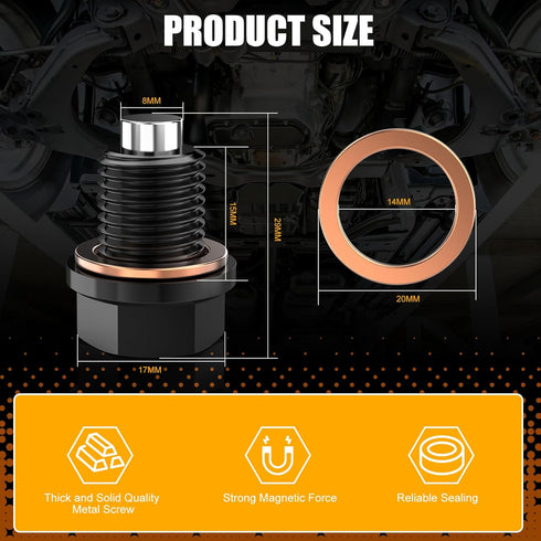 M14x1.5 Aluminum Magnetic Oil Drain Plug with 1 Pcs Copper Gasket Crush Washer Sump Drain Nut Bolt Oil Pan Bolt Anti Leakage Seal Replacement for ...