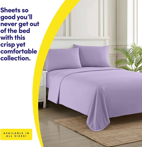 1500 Supreme Collection Twin XL Sheet Sets Lavender - 3 Piece Bed Sheets and Pillowcase Set for Twin XL Mattress - Extra Soft, Elastic Corner Stra...