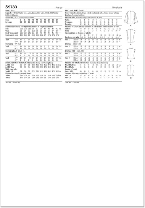 Simplicity Misses' Tops Sewing Pattern Packet, Design Code S9783, Sizes 6-8-10-12-14, Multicolor...