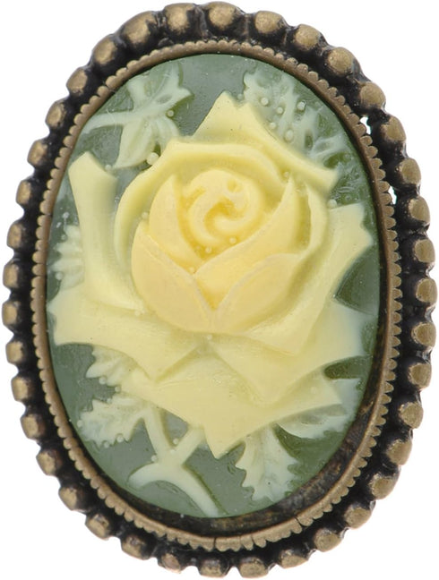 Alilang Antique Golden Tone Vintage Green Cameo White Floral Rose Brooch Pin...