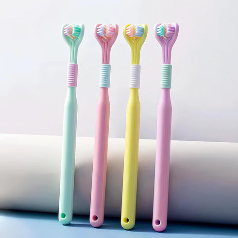 4-piece set of 3-sided toothbrush for adults, soft bristle toothbrush for comprehensive care of teeth and gums, suitable for adults and youth (pin...