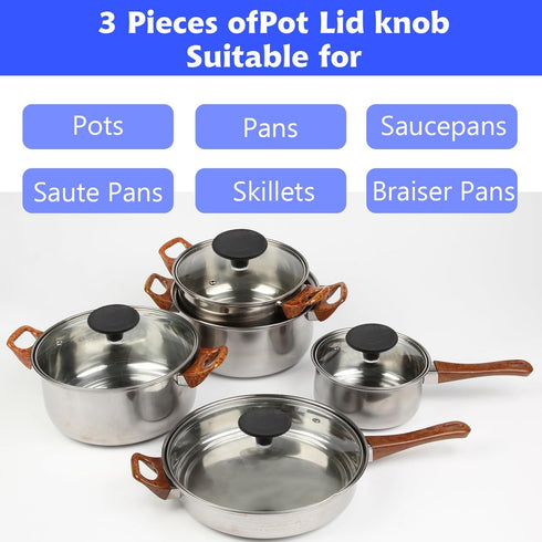 Replacement Pot Lid Top Knob 2 Pcs Universal Kitchen Cookware Lid Replacement Knob Bakelite Kitchen Pot Lid Handle Heat Resistant for Casserole Ke...