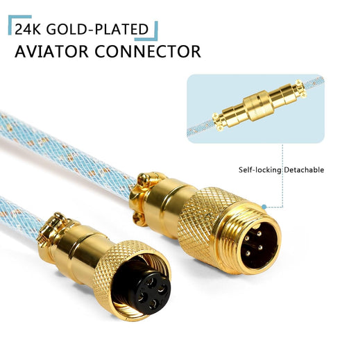 ATTACK SHARK Custom Coiled USB C to A Cable for Gaming Keyboard,Double-Sleeved Starlight Braided Cable with Detachable Metal Aviator 24K Gold Conn...