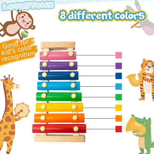 LovesTown Wooden Xylophone for Kids, Toddler Xylophone Musical Toy with 2 Mallets Songbook 8 Diatonic Keys Musical Instruments...