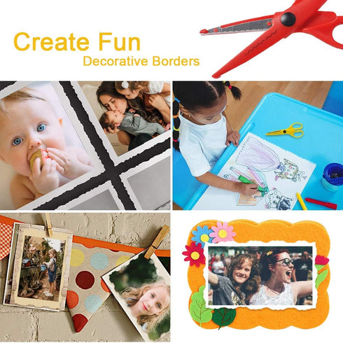UCEC Craft Scissors Decorative Edge, 6 Pack Extended Crafting Scissors, Pattern Scissors with Different Designs on Blades, Fun Scissors for Kids, ...