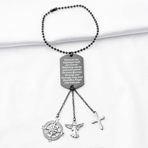 BNQL Drive Safe Car Charm for Rearview Mirror Guardian Angel for Car Mirror Hanging Charm May Your Guardian Angel Ride with You (Black)...