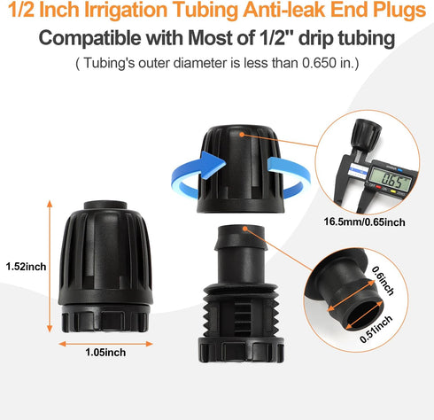 1/2 Inch Drip Irrigation End Plug Fittings, 12 Pieces 1/2'' Drip Line Barbed Locked End Cap Connectors for 1/2 Inch Irrigation Tubing (1/2" ID x 0...