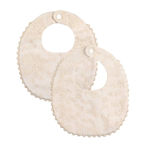 GZMM Baby Bib For Girls,Reversible Waterproof Handmade Natural Cotton Baby Drool Bib 0-12 months 2 Pack (off-white color, 0-12 months)...