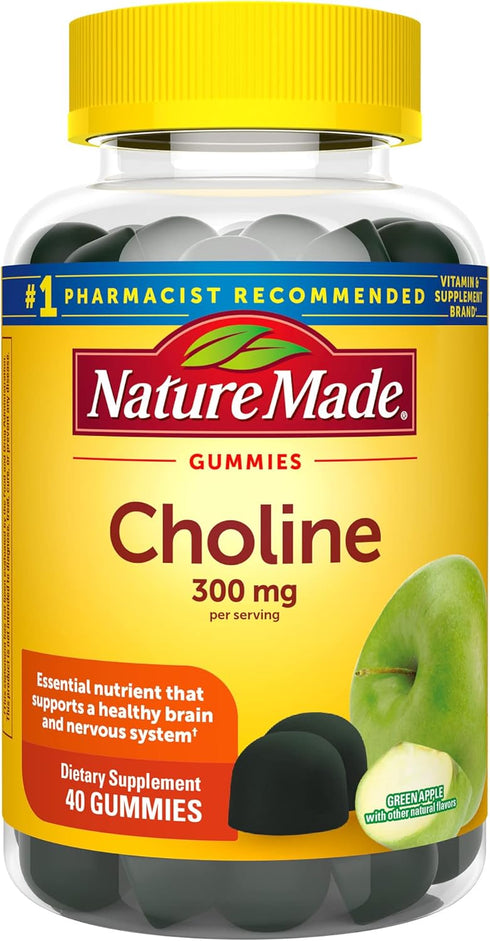 Nature Made Choline Supplements, Supports Liver Health, Nervous System Function and Brain Health, 40 Vegan Gummies, 20 Day Supply...