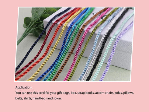 PAMIR TONG Black 5mm Twisted Satin Cord for Crafts 10 Yards Braided Decorative Cotton Cords Trims Polyester Twine Cord Thick Round Fabric Rope Thr...