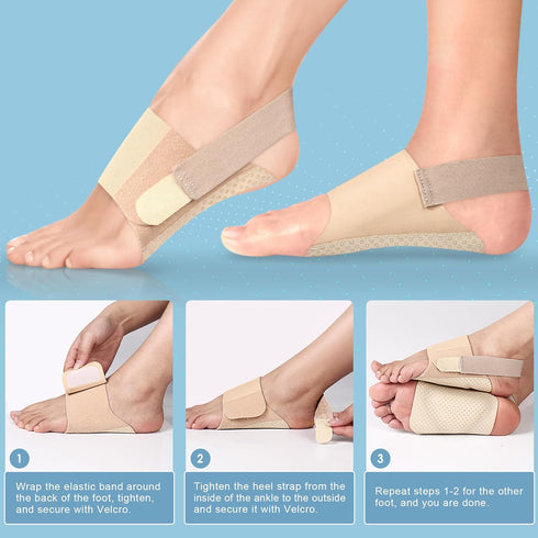 Ailaka Arch Support Braces for Plantar Fasciitis, Adjustable Arch Support Compression Velcro Bands Sleeves with Gel Pad for Flat Foot Fallen Arch ...