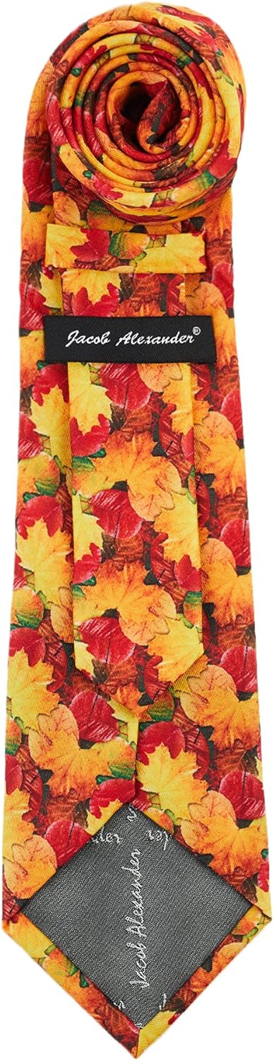 Jacob Alexander Men's Fall Leaves Happy Thanksgiving Regular Neck Tie - Yellow Orange...