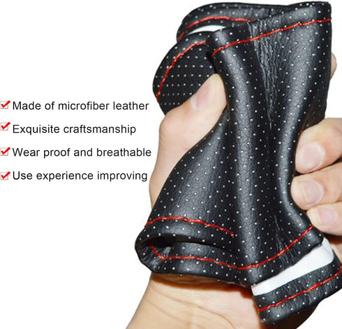 Leather Steering Wheel Cover, 15 inch Car Steering Wheel Stitch On Wrap with DIY Sewing Needles Thread, M Size (Black), HEADERBS56S7PERQZW-11...