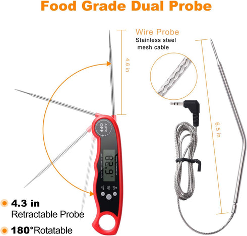 Oven Safe Food Thermometer for Cooking with 2 Probes, Instant Read Digital Grill Thermometer for Kitchen BBQ Candy Oil Deep Fry...