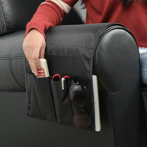 CM Sofa Armrest Organizer Couch Arm Chair Caddy Sofa Covers Remote Control Holder Magazine Notebook Storage Bag with 5 Pockets for Home Office Rec...
