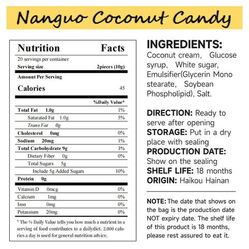 Nanguo Classic Creamy Coconut Candy, 7.05Oz Bag,Gluten Free, Non-GMO?Made with Real Coconut Cream...