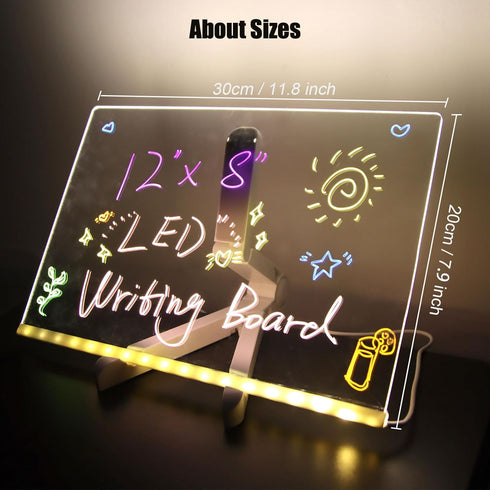 LED Note Board with Colors, Acrylic Dry Erase Board with Light and Stand, Glow Memo Letter Board Note Glass Led White Board with 7 Pen for Office ...