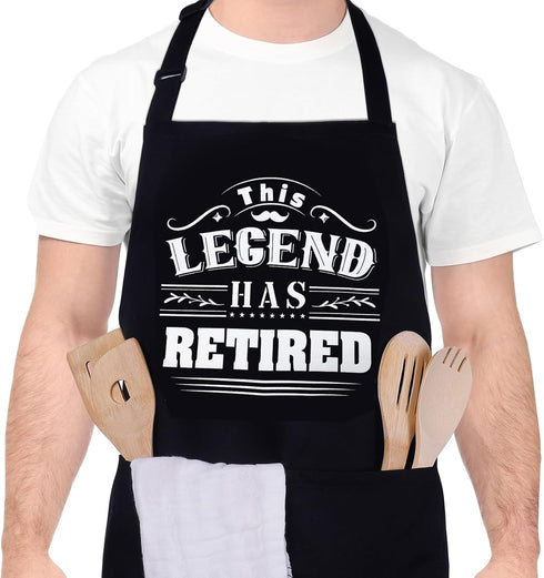 This Legend Has Retired Apron Funny BBQ Apron with 2 Pockets Waterproof Dad Cooking Apron for Cooking Grilling Kitchen, Retirement Gifts for Men W...