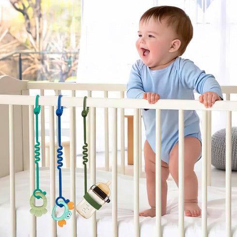 Toy Straps for Baby – 3 Pack Adjustable Silicone Toy Straps for Baby and Sippy Cup Straps for Strollers, High Chairs, Cribs, Car Seats, Food Grade...