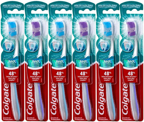 Colgate 360 Enamel Health Sensitive Toothbrush, Compact Head, Extra Soft - Pack of 6...