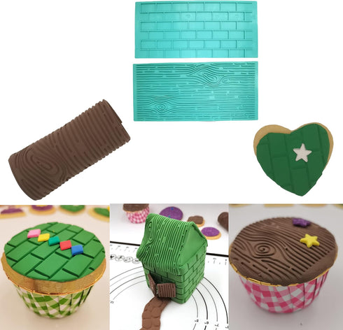Texture 2-Piece Mold Set Tree Bark and Brick Wall Impression Moulds Gum Paste Impression Mat Fondant Cake Decorating Gobaker Supplies for Cupcake ...