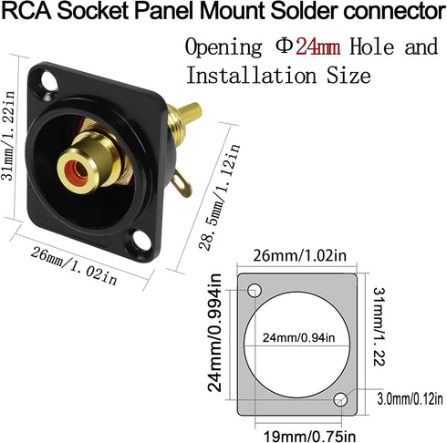 QIANRENON Gold Plated RCA Panel Mount Adapter RCA Female to Solder Terminal AV Connector, D-Panel/XLR Panel Mount, for S/PDIF TV Audio Video Phono...
