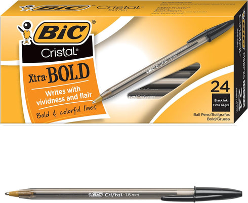 BIC Cristal Xtra Bold Ballpoint Pen, Bold Point (1.6mm) For Vivid And Dramatic Lines, Black Ballpoint Pens, 24-Count...