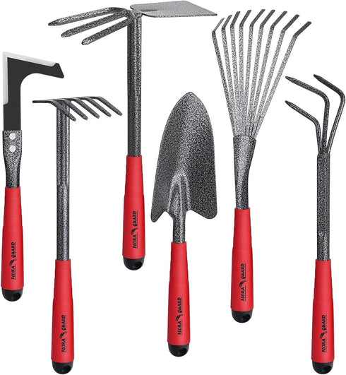 FLORA GUARD Garden Tools Set? 6 Pieces Heavy Duty, Large size Gardening Hand Tools, Sturdy & Durable, Classic Utility Tools for Planting and Maint...