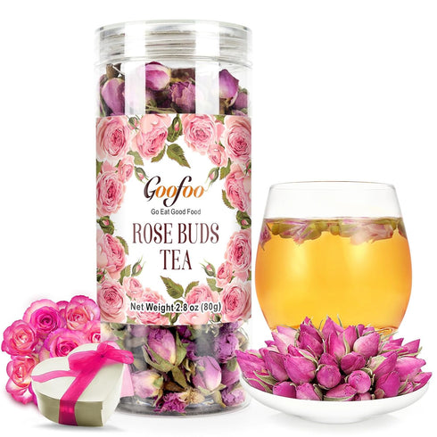 Goofoo Dried Rose Buds Rose Tea, Edible Whole Dry Roses, Premium Loose Leaf Flowers Herb, Natural Healthy Herbal Tea Beverages, Ideal for Gift, 2....