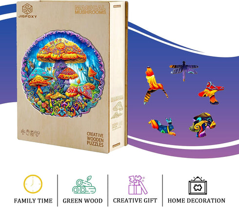 Wooden Puzzles for Adults, Magical Mushrooms Wooden Jigsaw Puzzles for Adults, Wood Puzzles Adults, Unique Animal Shape Wood Cut Puzzles, Birthday...