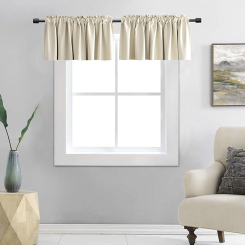 DONREN Cream Beige Curtain Valances for Kitchen 42 x 12 Inches Long Room Darkening Rod Pocket Valances (2 Panels)...