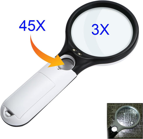 Magnified 3 X 45X 3 LED Light Handheld Magnifier Reading Magnifying Glass Lens Loupe Hobbyists Everyday Use...