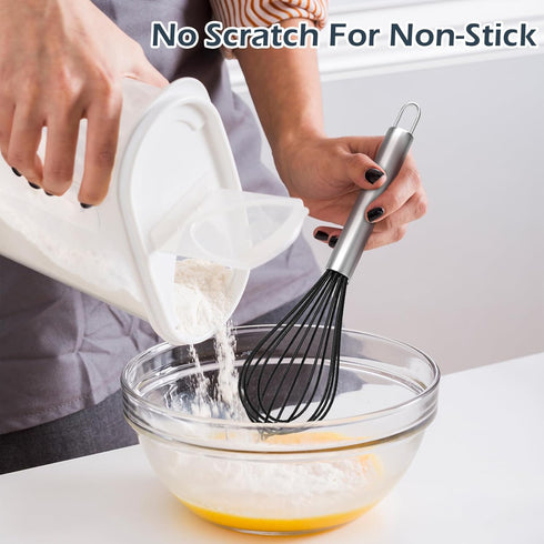 Silicone Whisk, Stainless Steel Wire Whisk Set - 3 PCS Rubber Whisks for Cooking, Non-stick Cookware, Kitchen, Balloon Egg Beater Perfect for Blen...