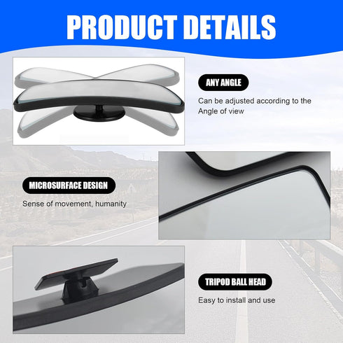 Pack-2 Car Side Rearview Mirror Blind Spot Mirror, 3.74" x 1.41" Car Parking Auxiliary Mirror, HD Convex Curved Wide Angle Looking Glass, Universa...