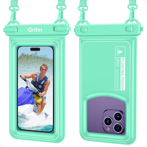 Gritin Waterproof Phone Pouch, IP68 Floating Waterproof Phone Case Bag for Swimming, Adjustable Lanyard Underwater Phone Dry Bag for iPhone 15 14 ...