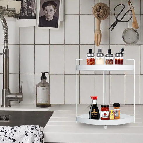 2 Tier Corner Shelf Rack Kitchen Counter Cabinet Bathroom Organizer Makeup Cosmetic countertop Organization and Storage Under Sink Organizers Perf...