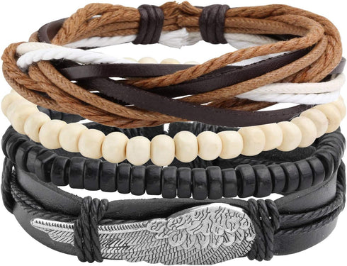 MILAKOO 26Pcs Black&Brown Braided Leather Bracelet for Men Women Cuff Beaded Bracelet Adjustable...