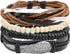 MILAKOO 26Pcs Black&Brown Braided Leather Bracelet for Men Women Cuff Beaded Bracelet Adjustable...