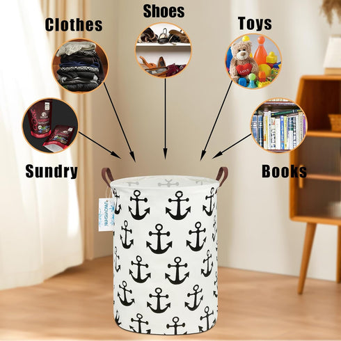LANGYASHAN Laundry Basket Canvas Fabric Collapsible Organizer Basket for Storage Bin Toy Bins Gift Baskets Bedroom Clothes Children Nursery Hamper...